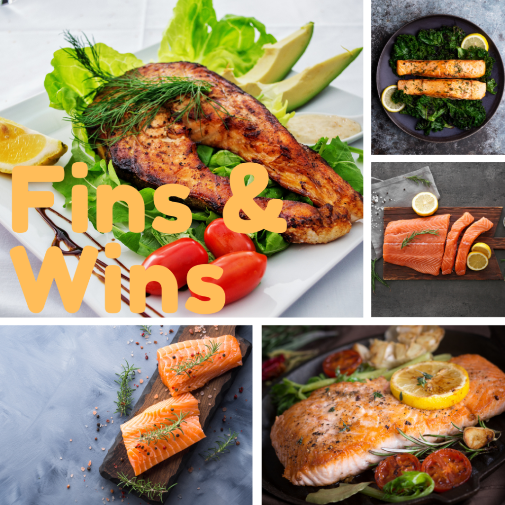 Grilled salmon fillet adorned with lemon slices and herbs, showcasing its rich omega-3 goodness and succulent texture. A seafood delight for heart health and brain function. #OmegaRichSalmon #HealthyEating.