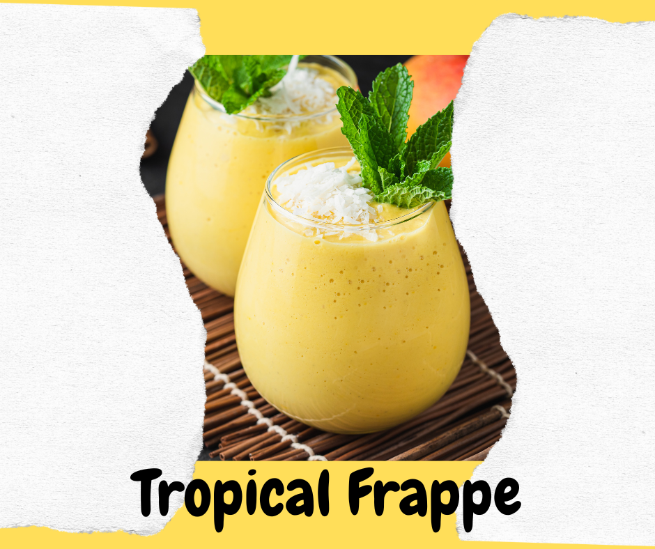 Picture of glasses of tropical frappes, with mint leaves as decor